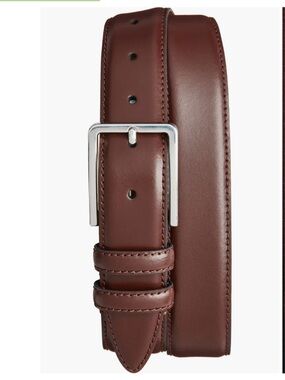 Men's Nordstrom Classic Brown Leather Belt Silver Buckle timeless size 42 New!